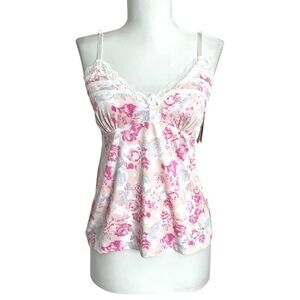 Jessica Simpson Y2K Babydoll Floral Lace Tank Top M Pink Roses Coquette Fairy